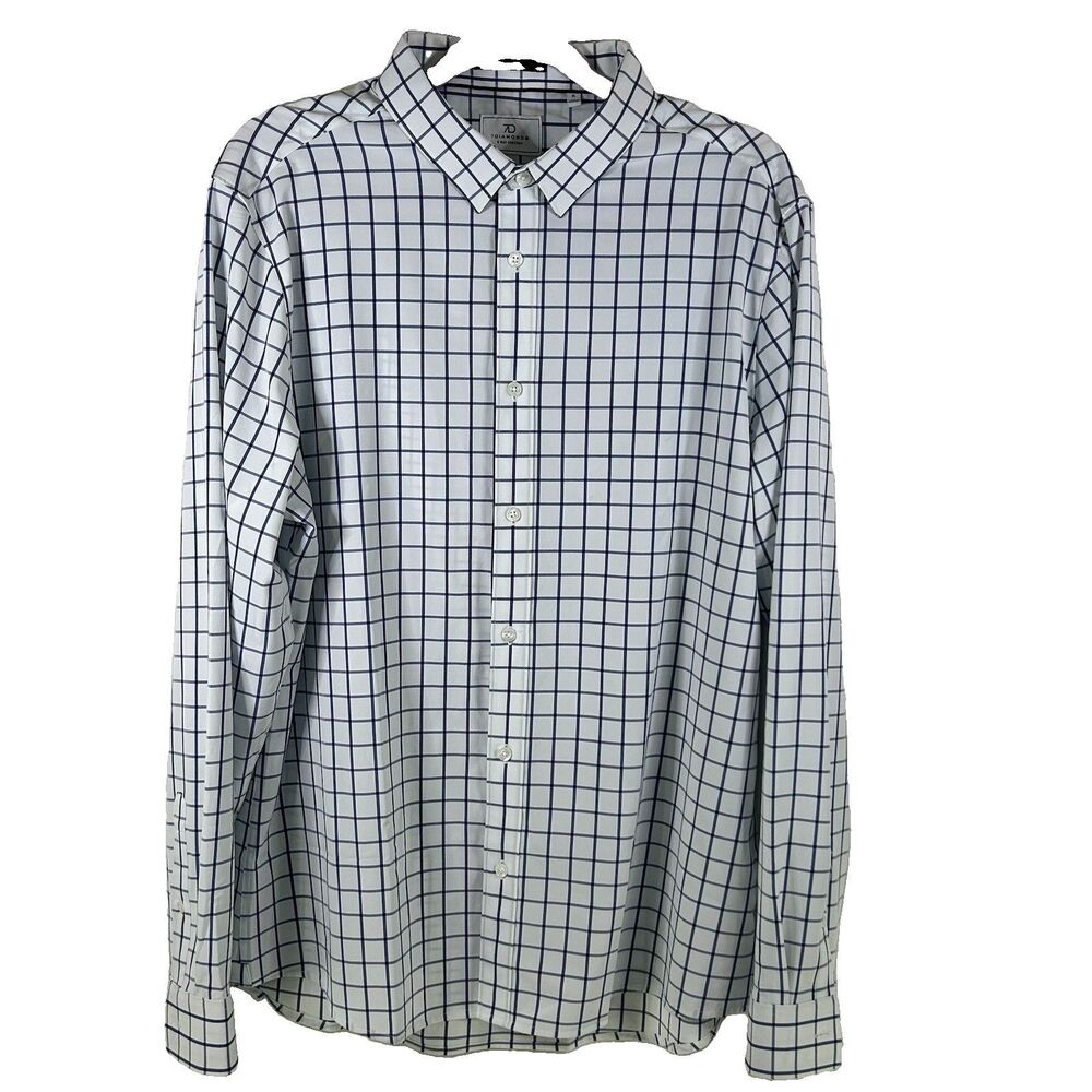 7 Diamonds Shirt Mens XL White Blue Check 4-Way Stretch Button Up Long Sleeve